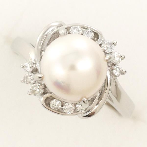 PT900 Platinum Pearl Ring with Diamond in Excellent Condition