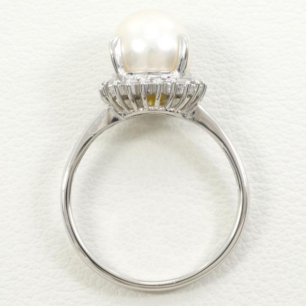 PT900 Platinum Pearl Ring with Diamond in Excellent Condition