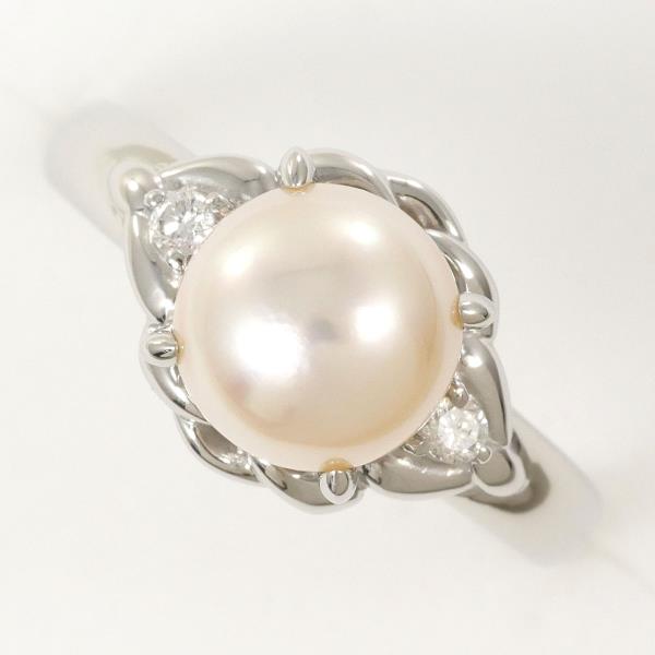 PT900 Platinum Ring with 8mm Pearl and Diamond in Excellent Condition