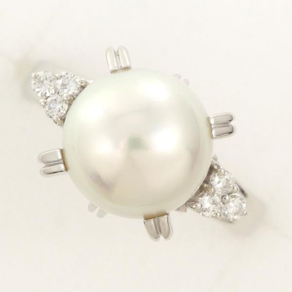 PT900 Platinum Ring with 10mm Pearl and 0.12ct Diamond in Excellent Condition