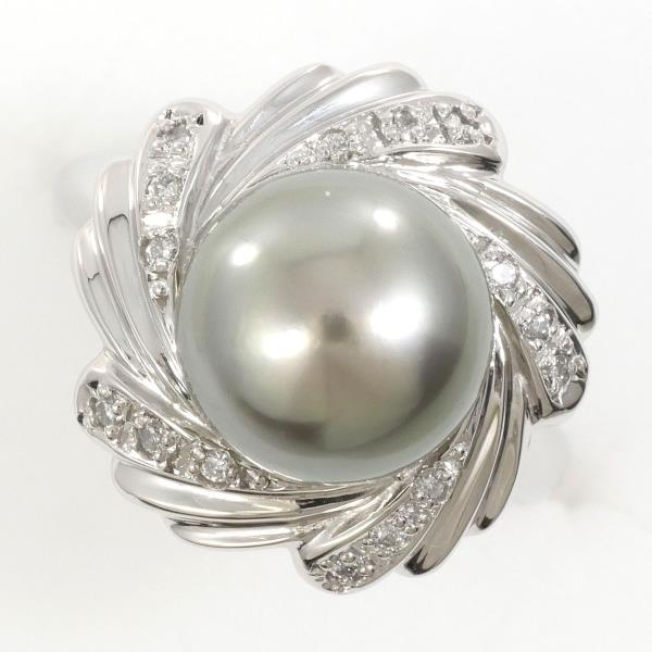 PT900 Platinum Ring with 9.5mm Pearl and 0.08ct Diamond in Excellent Condition