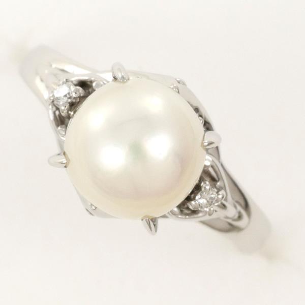 PT900 Platinum Ring with 8mm Pearl and Diamond in Excellent Condition