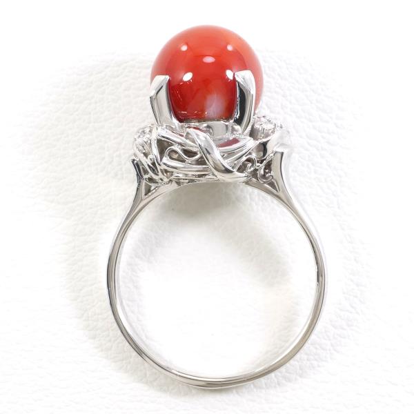 PT900 Platinum Ring with Coral and Diamond in Excellent Condition