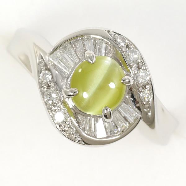 PT900 Platinum Ring with Chrysoberyl Cat's Eye and Diamonds in Excellent Condition