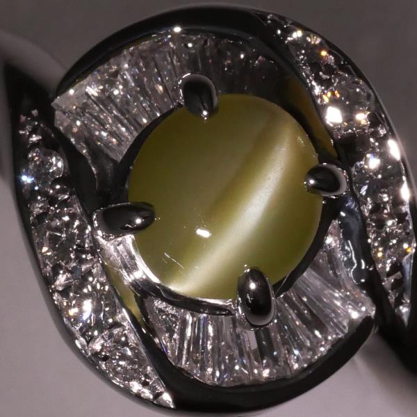 PT900 Platinum Ring with Chrysoberyl Cat's Eye and Diamonds in Excellent Condition