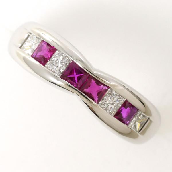 PT900 Platinum Ring with Ruby and Diamond in Excellent Condition