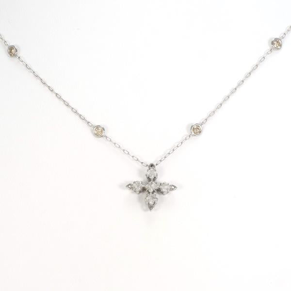 K18 White Gold Necklace with 0.30ct Diamond and 0.34ct Brown Diamond in Pristine Condition