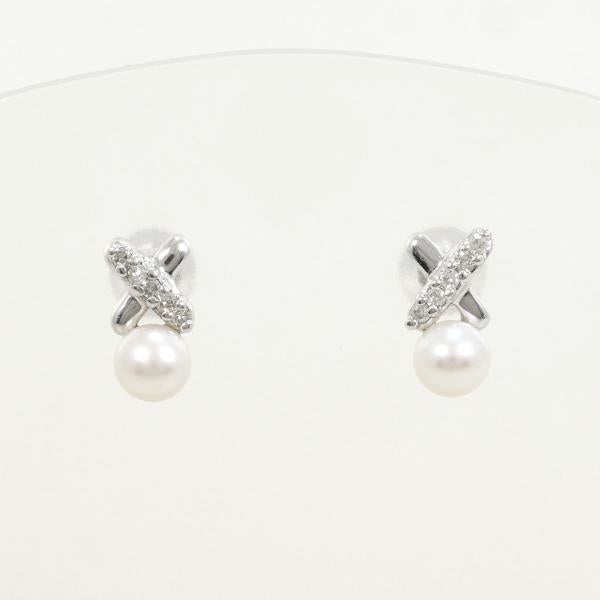 K14 White Gold Pearl Diamond Earrings in Excellent Condition