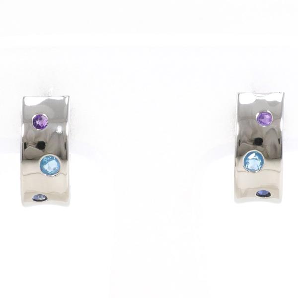 K14 White Gold Sapphire Blue Topaz Amethyst Earrings in Excellent Condition