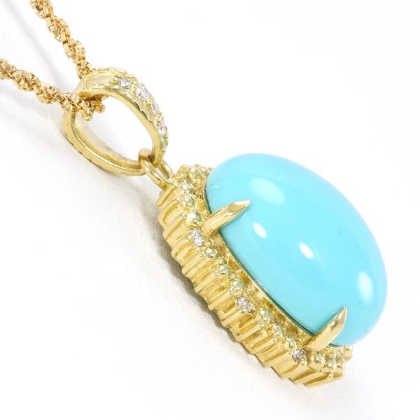 K18 Yellow Gold Turquoise Necklace with Diamond in Excellent Condition