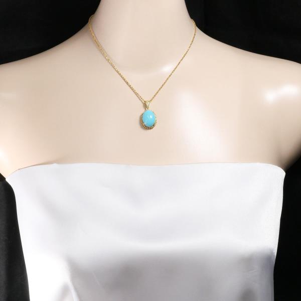 K18 Yellow Gold Turquoise Necklace with Diamond in Excellent Condition