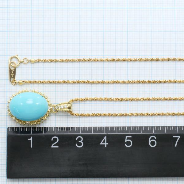 K18 Yellow Gold Turquoise Necklace with Diamond in Excellent Condition