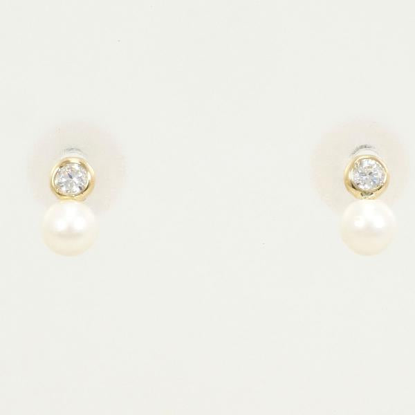 K18 Yellow Gold Pearl Zirconia Earrings in Excellent Condition