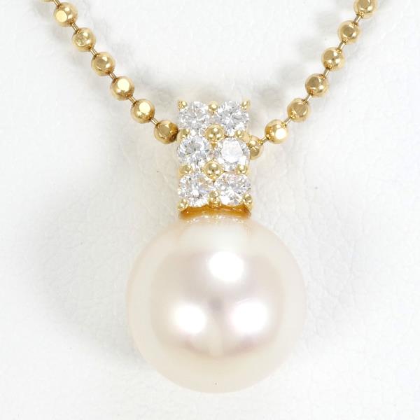 K18 Yellow Gold Pearl Diamond Necklace in Excellent Condition