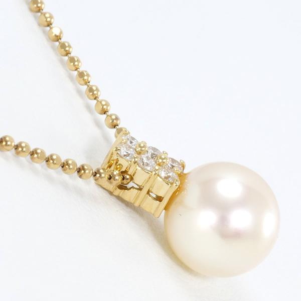 K18 Yellow Gold Pearl Diamond Necklace in Excellent Condition