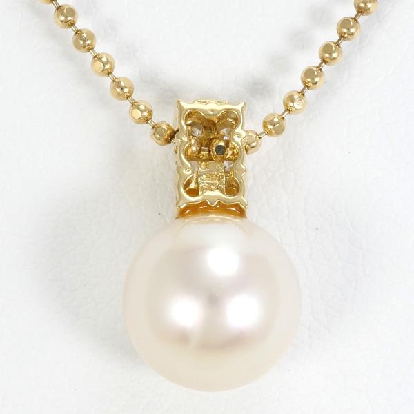 K18 Yellow Gold Pearl Diamond Necklace in Excellent Condition