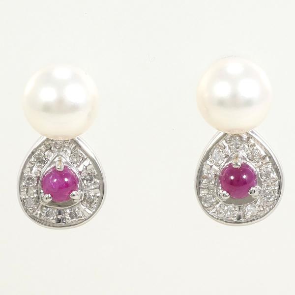 PT850 PT900 Platinum Ruby Pearl Diamond Earrings in Excellent Condition