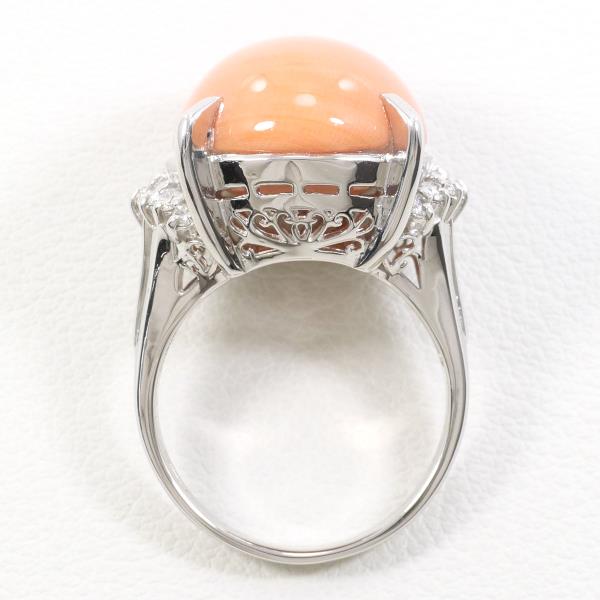 PT900 Platinum Ring with Coral and Diamond in Excellent Condition