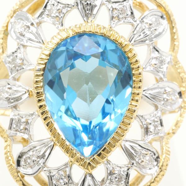 K18 Yellow Gold White Gold Ring with Blue Topaz and Diamonds in Excellent Condition