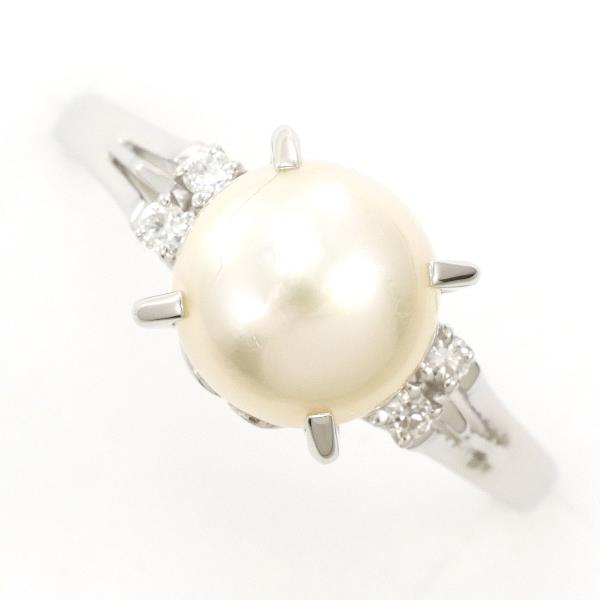 PT900 Platinum Ring 9mm Pearl Diamond in Excellent Condition