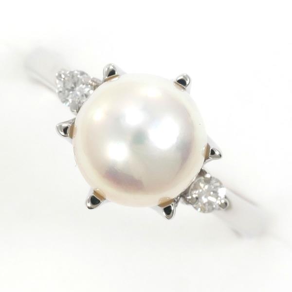 PT900 Platinum Ring 8mm Pearl 0.12ct Diamond in Excellent Condition