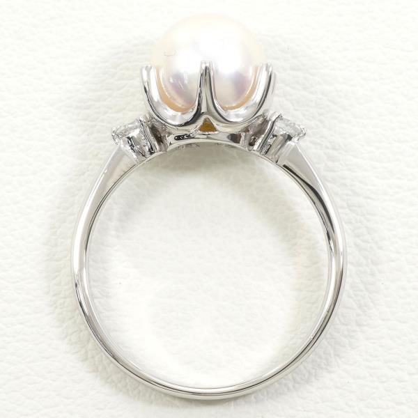 PT900 Platinum Ring 8mm Pearl 0.12ct Diamond in Excellent Condition