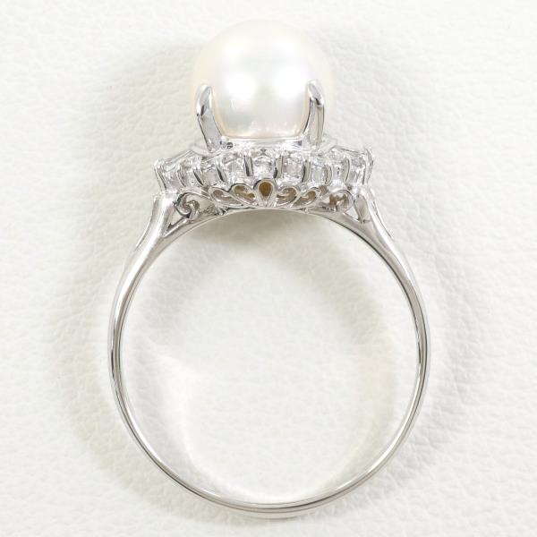 PT900 Platinum Pearl Ring with Diamond in Excellent Condition