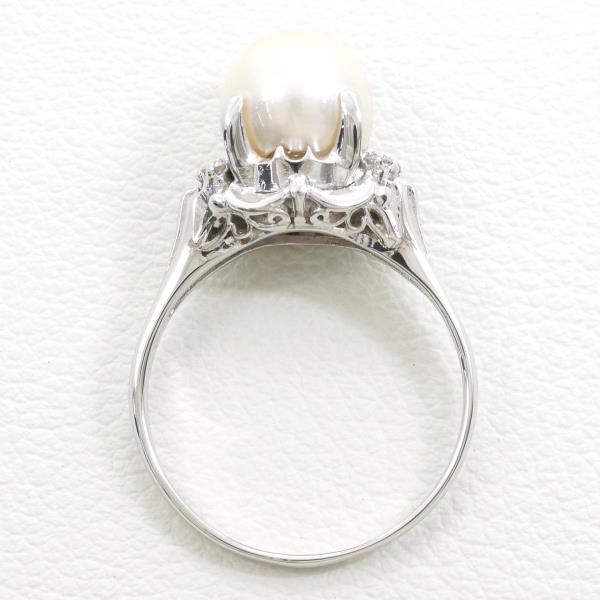 PT900 Platinum Pearl Ring with Diamond in Excellent Condition