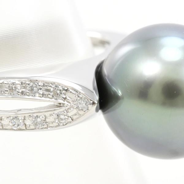 PT900 Platinum Ring with Black Pearl and Diamond in Excellent Condition