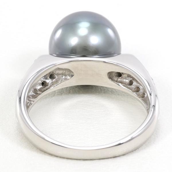 PT900 Platinum Ring with Black Pearl and Diamond in Excellent Condition