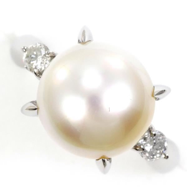 PT900 Platinum Ring with South Sea Pearl and Diamond in Excellent Condition