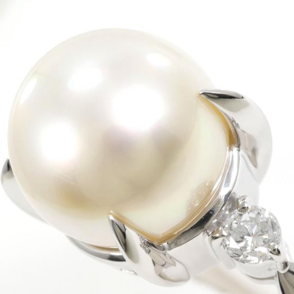 PT900 Platinum Ring with South Sea Pearl and Diamond in Excellent Condition