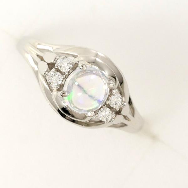 PT900 Platinum Ring with Water Opal and Diamond in Excellent Condition