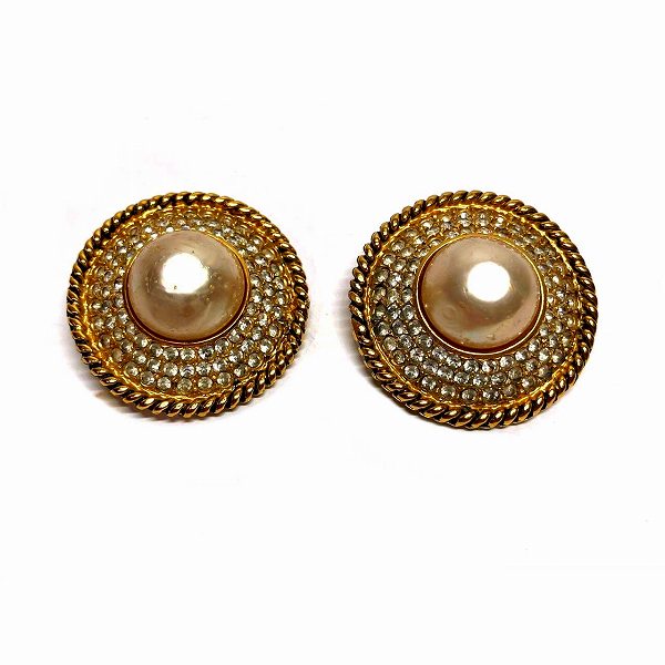 Chanel Gold Faux Pearl Rhinestone Earrings