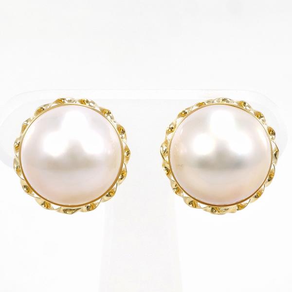 K18 Yellow Gold Earrings with Mabe Pearl in Excellent Condition