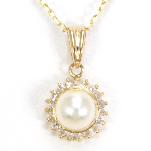 K18 Yellow Gold Pearl Diamond Necklace in Pristine Condition