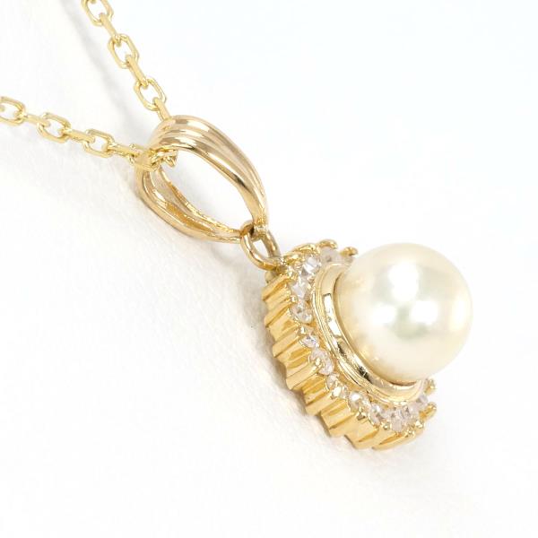 K18 Yellow Gold Pearl Diamond Necklace in Pristine Condition