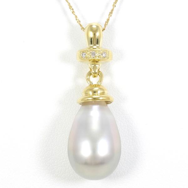 K18 Yellow Gold Pearl Diamond Necklace in Excellent Condition