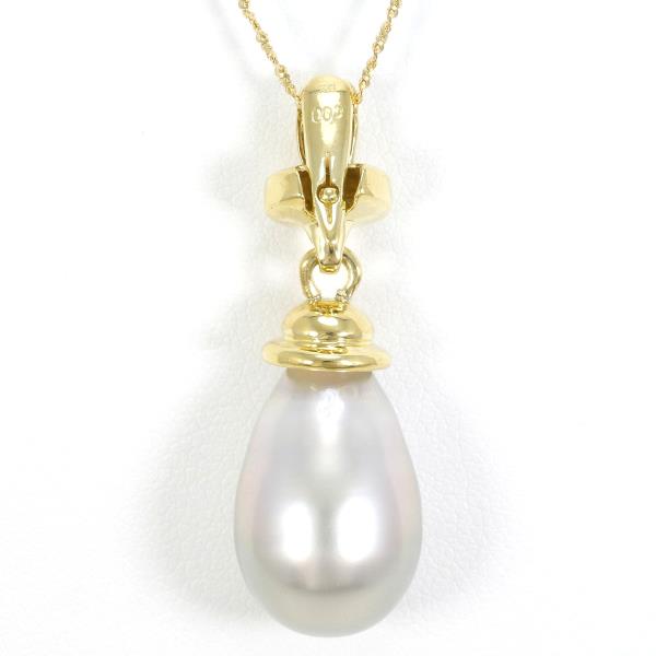 K18 Yellow Gold Pearl Diamond Necklace in Excellent Condition