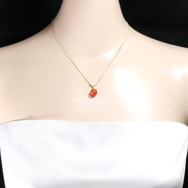 K18 Yellow Gold Coral Diamond Necklace in Excellent Condition