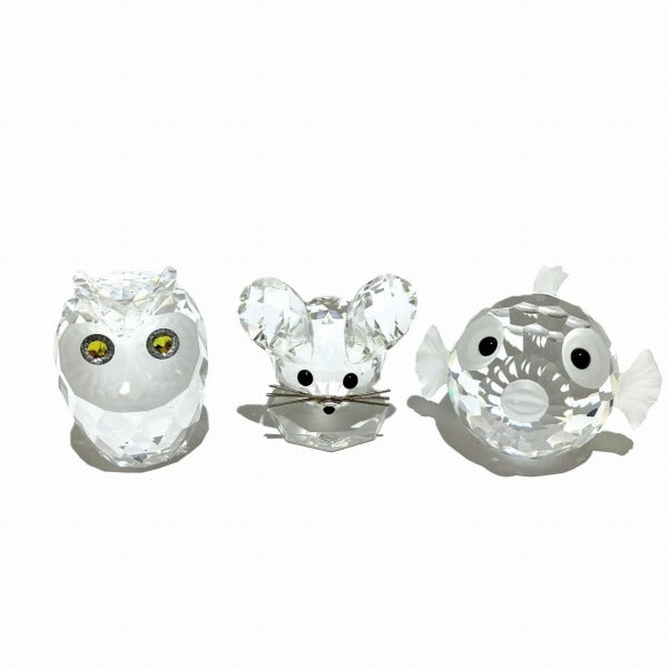 Swarovski Glass Owl Mouse Puffer Figurine Set in Great Condition