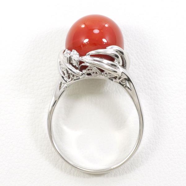 PT900 Platinum Ring Coral Diamond 16.5