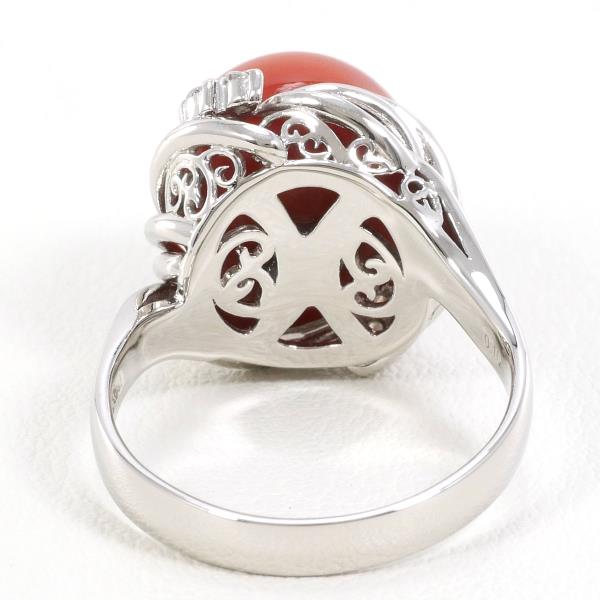 PT900 Platinum Ring Coral Diamond 16.5