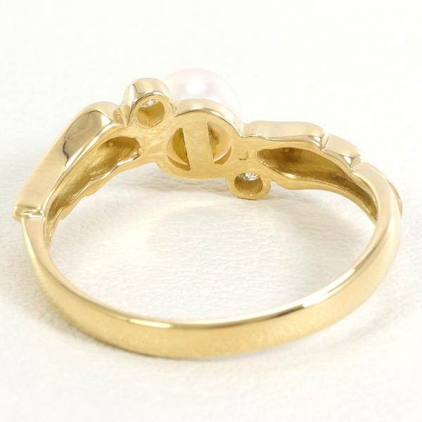 K18 Yellow Gold Ring with Pearl and Diamond in Excellent Condition