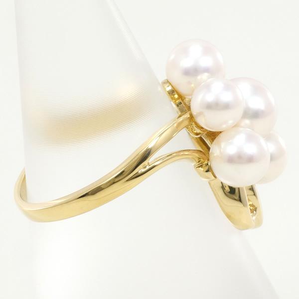 K18 Yellow Gold Pearl Ring with Diamond in Excellent Condition