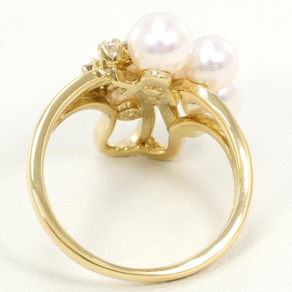 K18 Yellow Gold Pearl Ring with Diamond in Excellent Condition