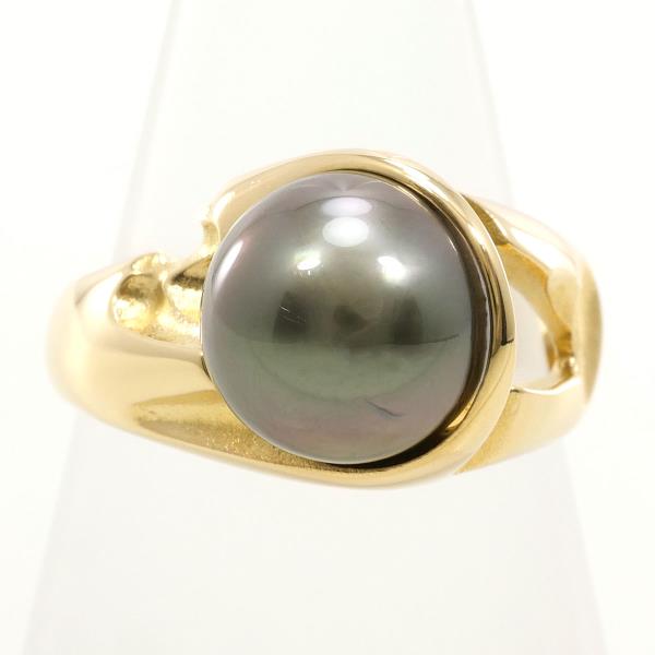 K18 Yellow Gold Ring with Black Pearl, Size 12.5 in Excellent Condition