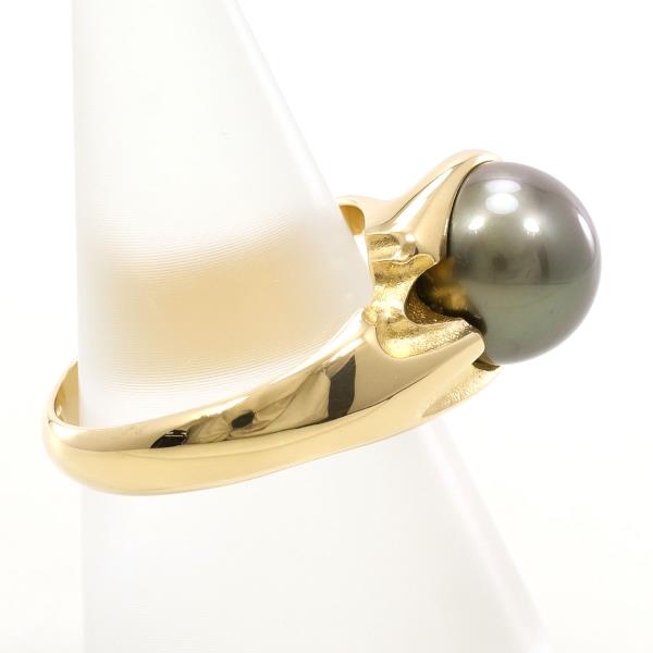 K18 Yellow Gold Ring with Black Pearl, Size 12.5 in Excellent Condition