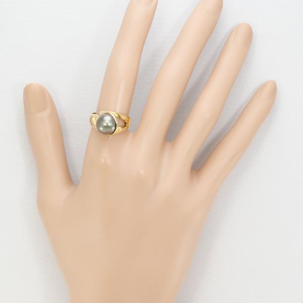 K18 Yellow Gold Ring with Black Pearl, Size 12.5 in Excellent Condition