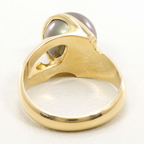 K18 Yellow Gold Ring with Black Pearl, Size 12.5 in Excellent Condition